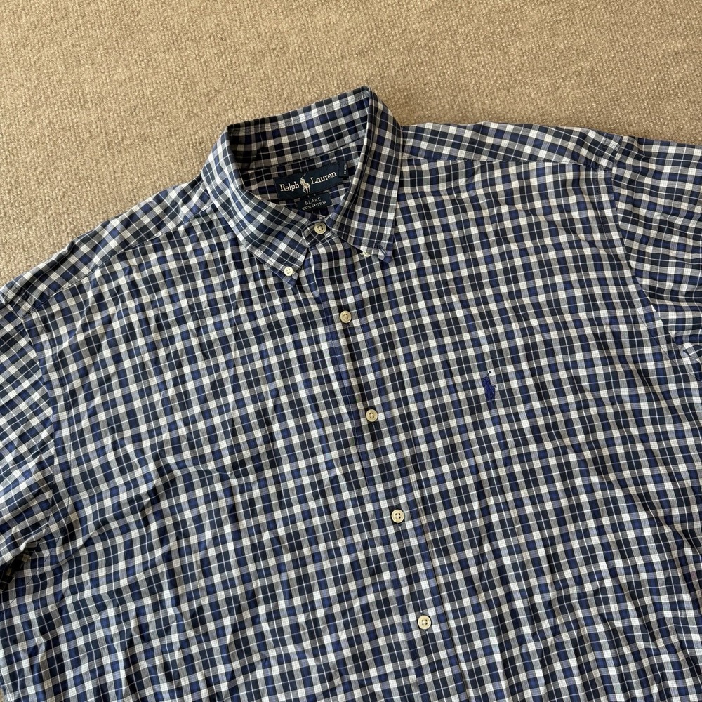 Ralph Lauren Summer Short Sleeve Button Down Blue Checkered Men's Size XL